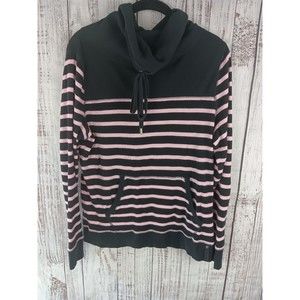 Lauren Ralph Lauren Pullover Sweater XL Striped Black Waffle Knit Cowl Neck